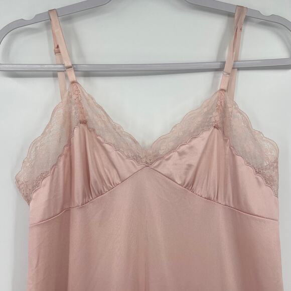 Vintage 70s Vanity Fair Babydoll Lace Slip Dress M Pastel Coquette Lace Bow USA - Picture 2 of 9